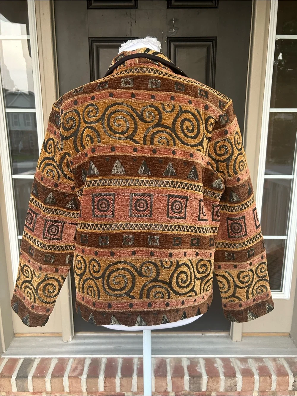 Vintage 90s Brown Tan Woven Tapestry Button Front Jacket Western S M
